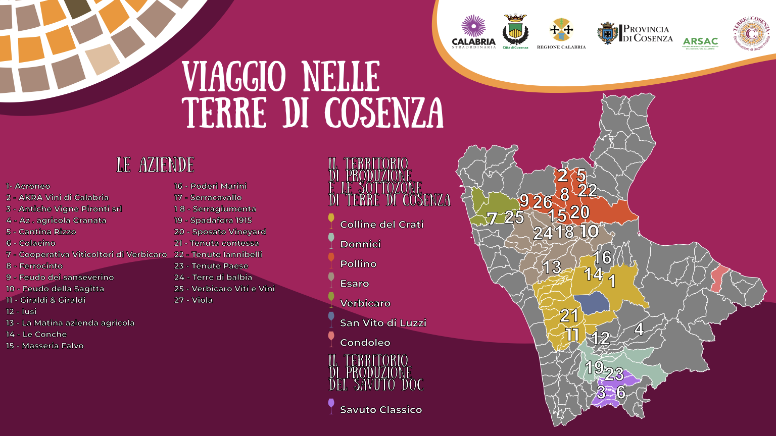 Mappa delle cantine partecipanti a Terre di Cosenza in Villa